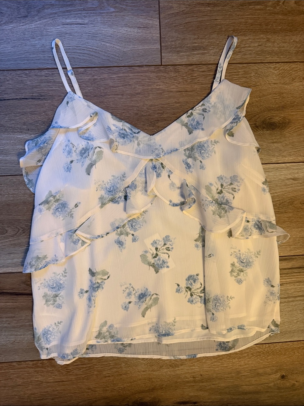 LOFT Blue Floral Ruffle Camisole